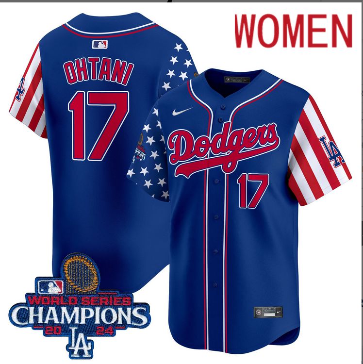 Women MLB Los Angeles Dodgers #17 Ohtani American Style blue 2024 World Series Champions  Limited Jersey